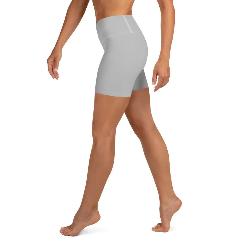 Light Gray Yoga Shorts, Solid Color Designer Fitness Shorts With Pockets-Made in USA/EU