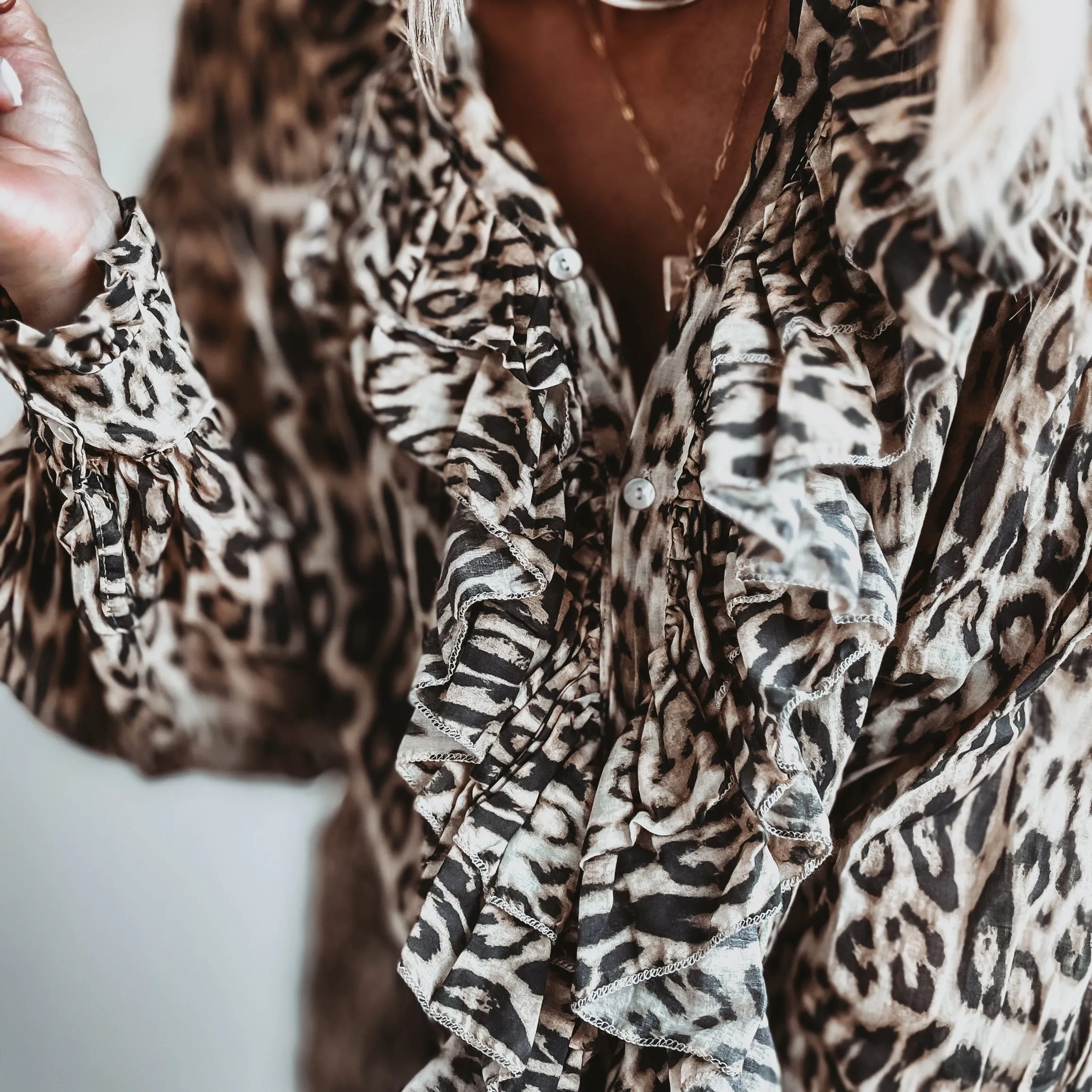 Light Leopard ruffle Blouse *NEW*