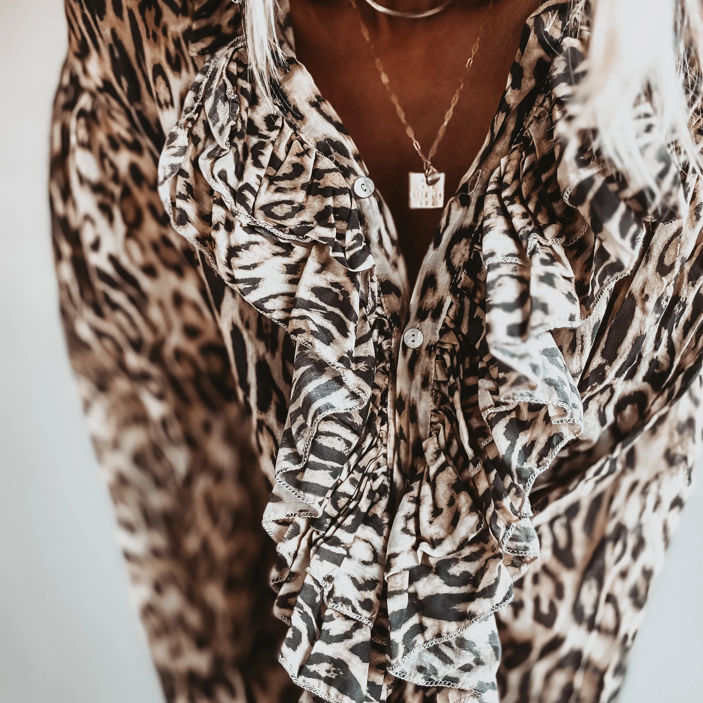 Light Leopard ruffle Blouse *NEW*