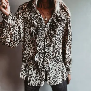 Light Leopard ruffle Blouse *NEW*