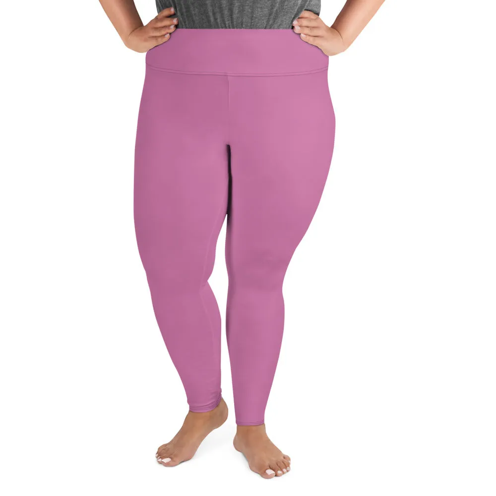 Light Pink Women's Plus Size Tights, Solid Color Elastic Comfy Plus Size Leggings Yoga Pants - Made in USA