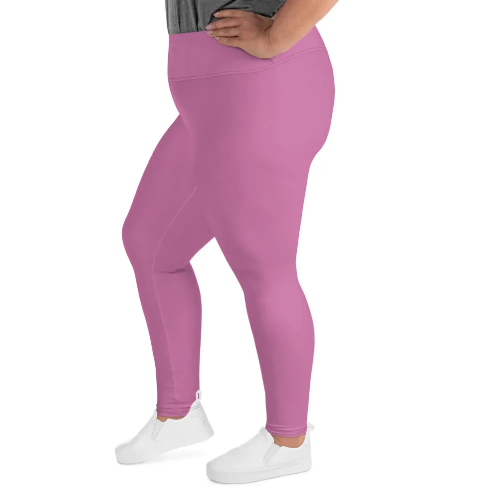 Light Pink Women's Plus Size Tights, Solid Color Elastic Comfy Plus Size Leggings Yoga Pants - Made in USA