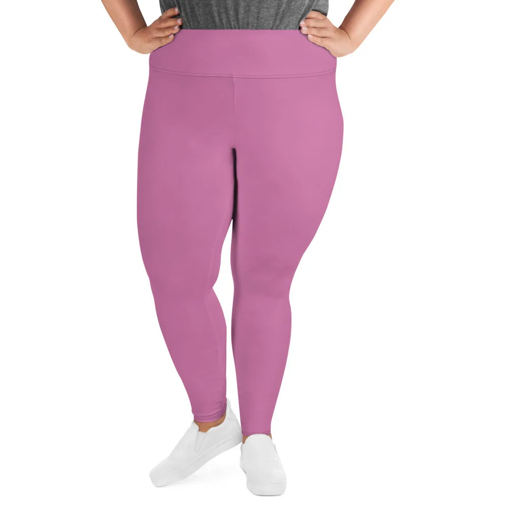 Light Pink Women's Plus Size Tights, Solid Color Elastic Comfy Plus Size Leggings Yoga Pants - Made in USA