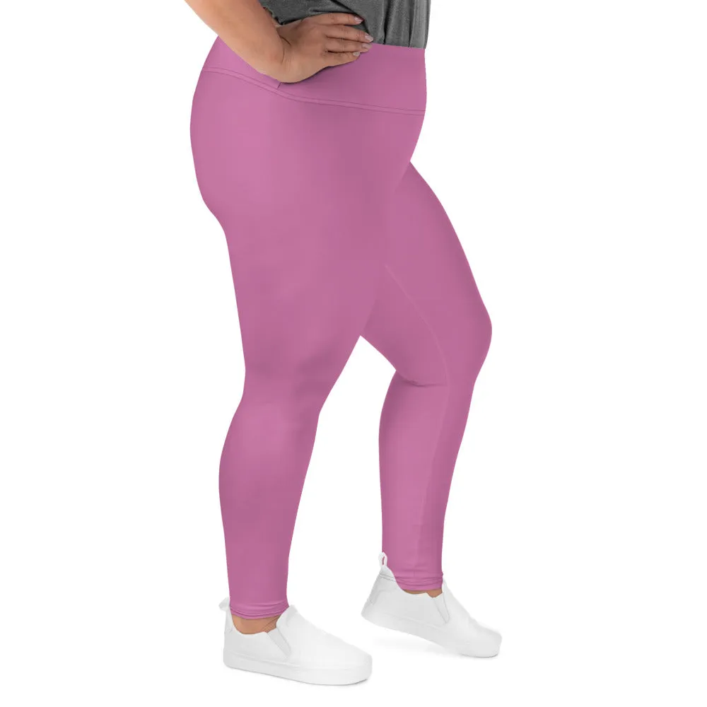 Light Pink Women's Plus Size Tights, Solid Color Elastic Comfy Plus Size Leggings Yoga Pants - Made in USA