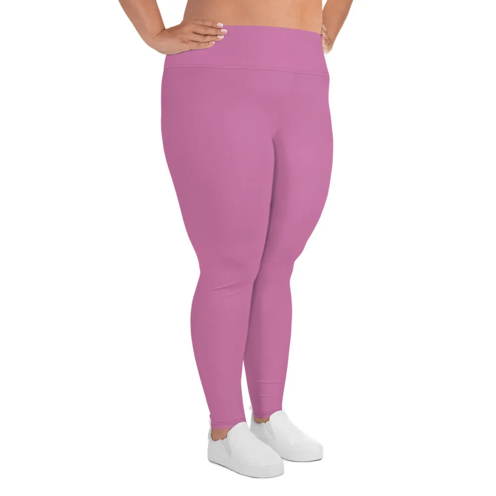 Light Pink Women's Plus Size Tights, Solid Color Elastic Comfy Plus Size Leggings Yoga Pants - Made in USA