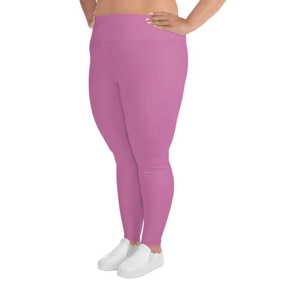 Light Pink Women's Plus Size Tights, Solid Color Elastic Comfy Plus Size Leggings Yoga Pants - Made in USA