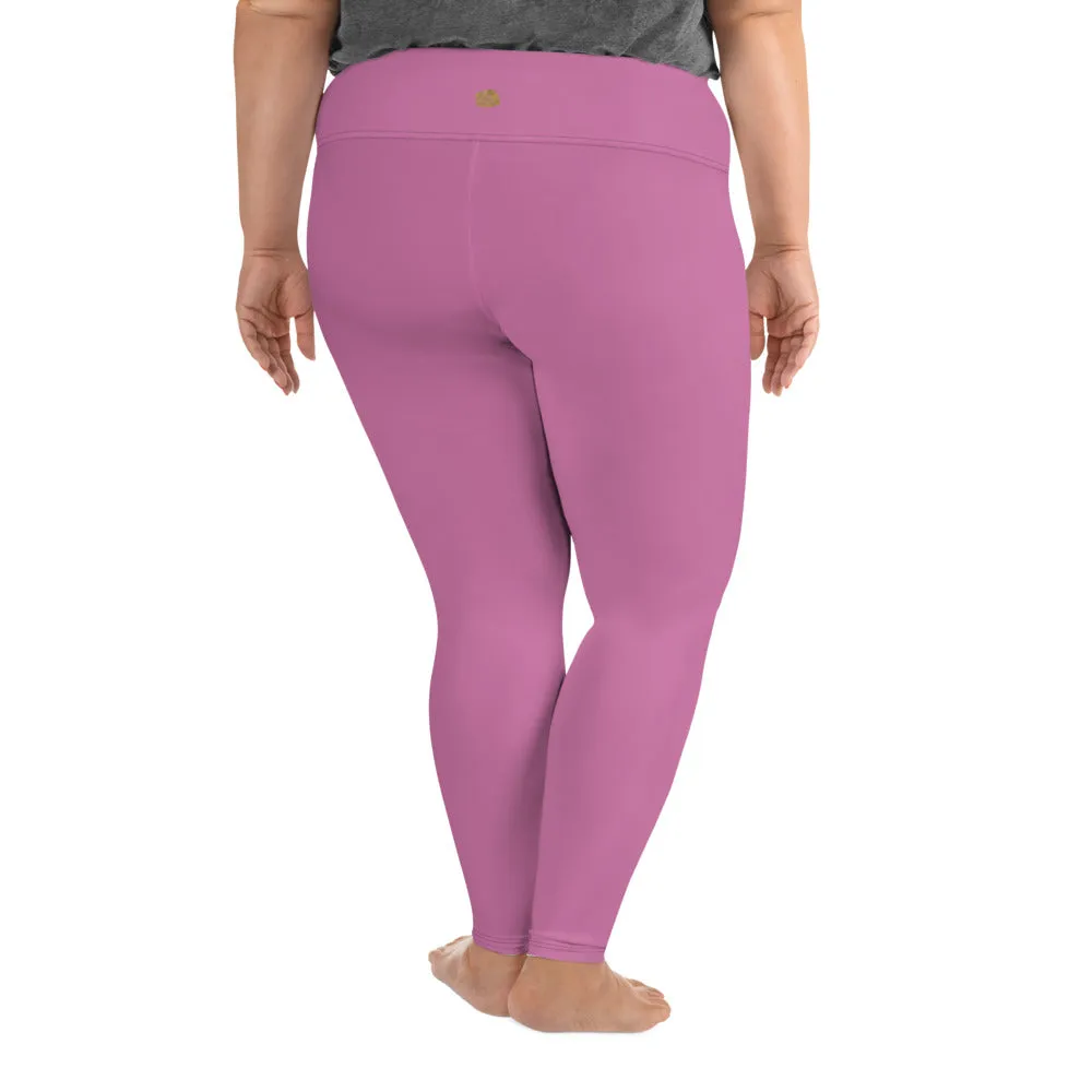 Light Pink Women's Plus Size Tights, Solid Color Elastic Comfy Plus Size Leggings Yoga Pants - Made in USA