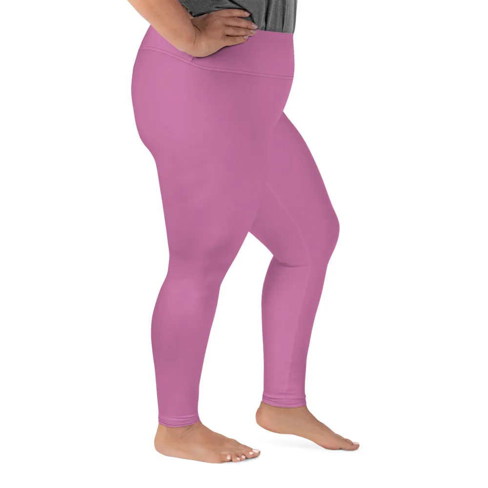 Light Pink Women's Plus Size Tights, Solid Color Elastic Comfy Plus Size Leggings Yoga Pants - Made in USA