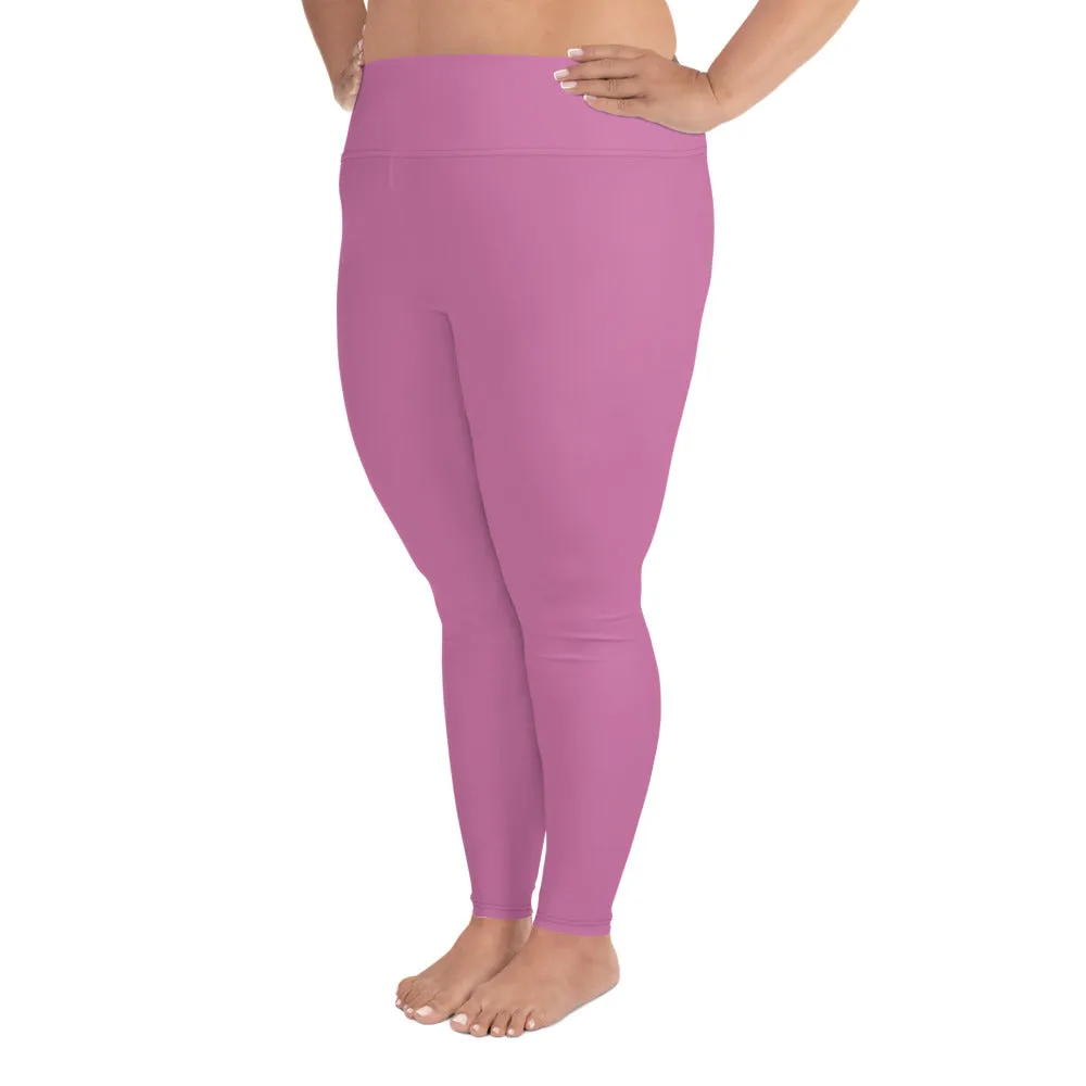 Light Pink Women's Plus Size Tights, Solid Color Elastic Comfy Plus Size Leggings Yoga Pants - Made in USA