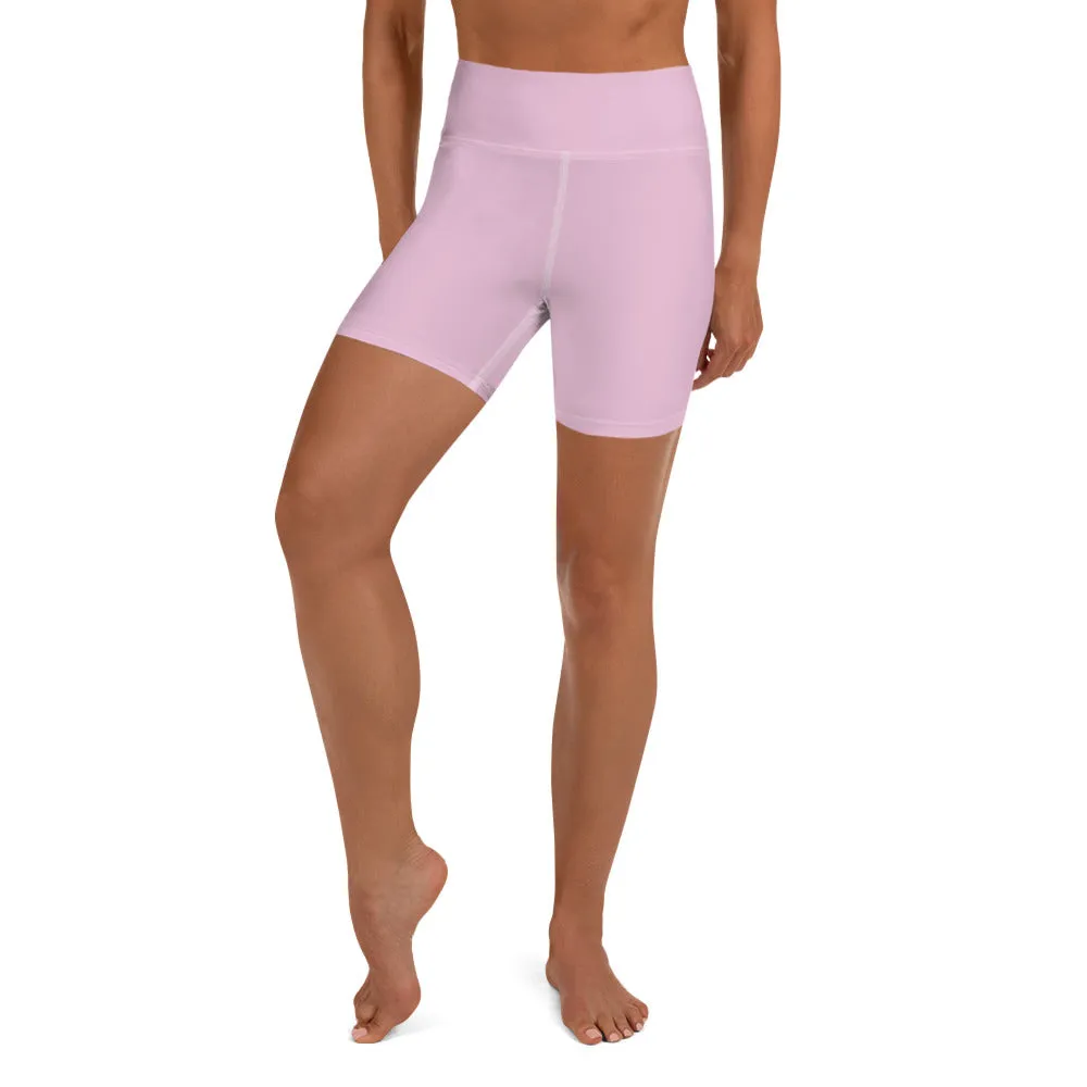 Light Pink Yoga Shorts, Premium Fitness Workout Women's Tights w/ Pockets- Made in USA