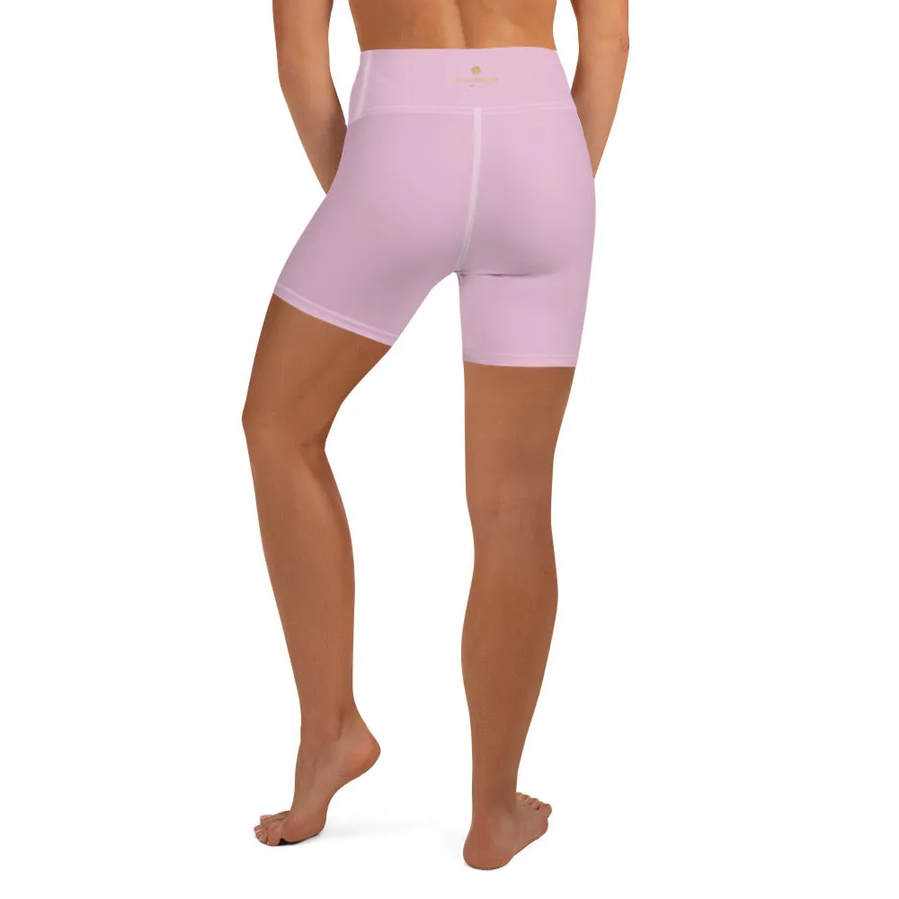 Light Pink Yoga Shorts, Premium Fitness Workout Women's Tights w/ Pockets- Made in USA