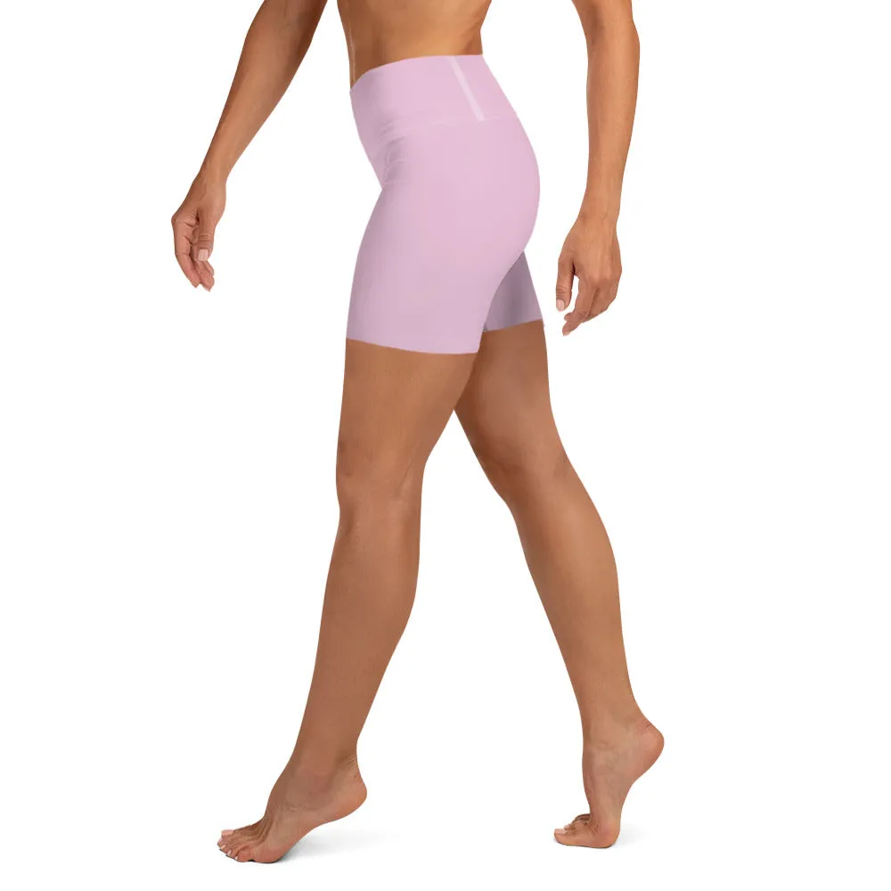 Light Pink Yoga Shorts, Premium Fitness Workout Women's Tights w/ Pockets- Made in USA