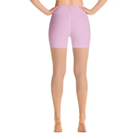 Light Pink Yoga Shorts, Premium Fitness Workout Women's Tights w/ Pockets- Made in USA