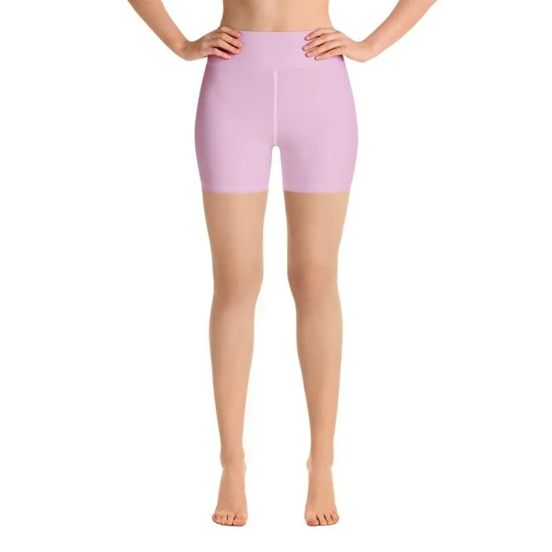 Light Pink Yoga Shorts, Premium Fitness Workout Women's Tights w/ Pockets- Made in USA