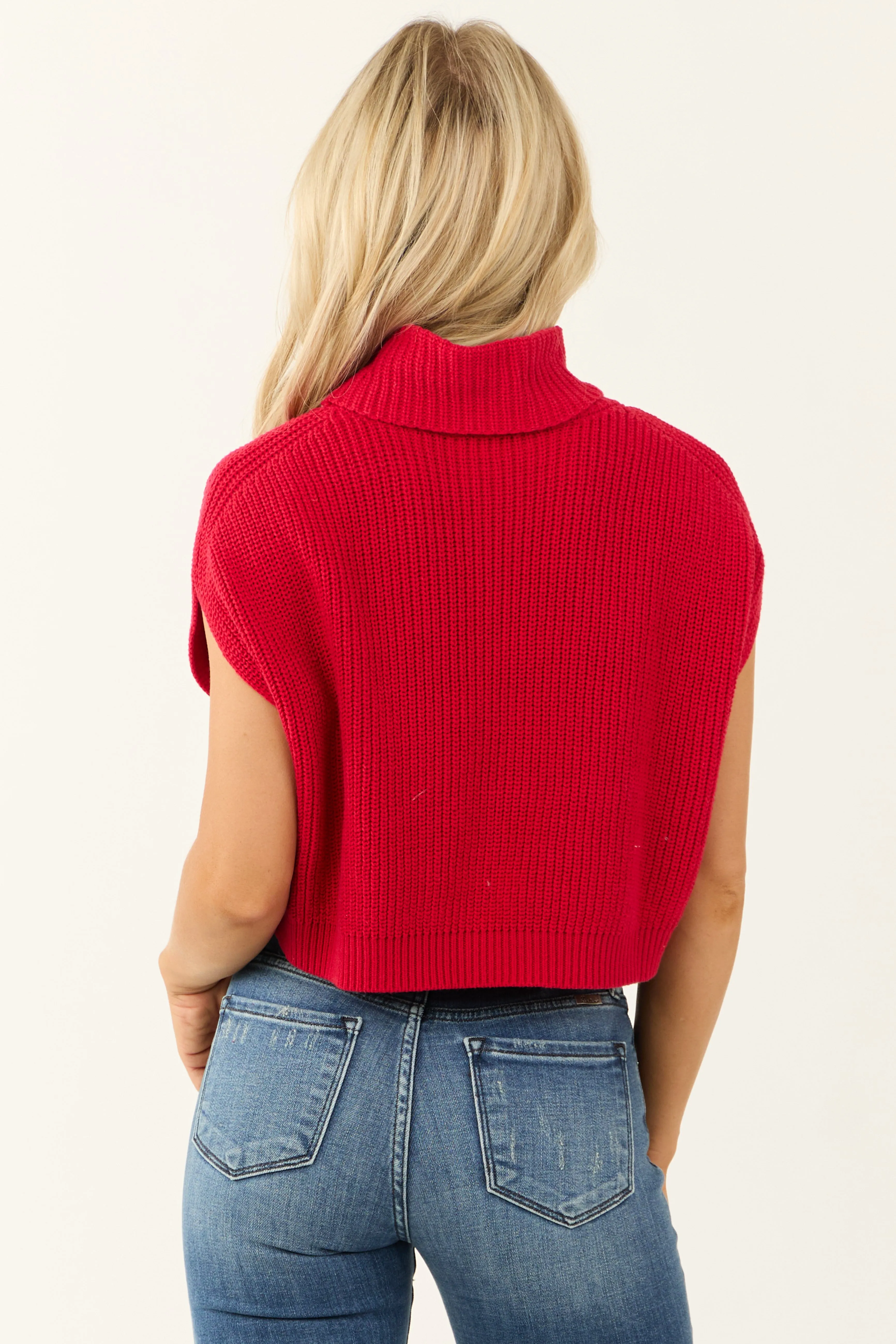 Lipstick Turtleneck Cap Sleeve Sweater Top