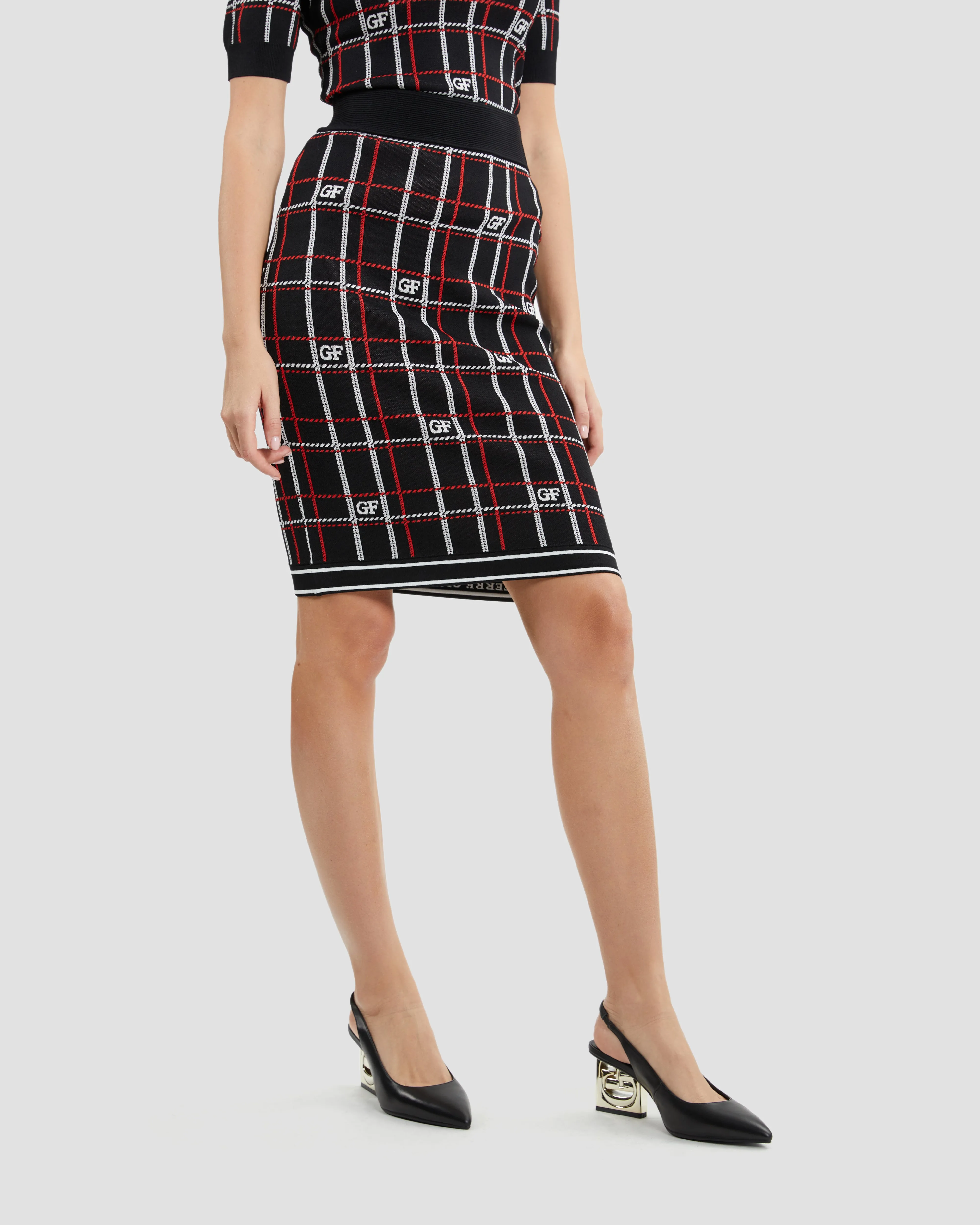 Logo Plaid Pencil Skirt