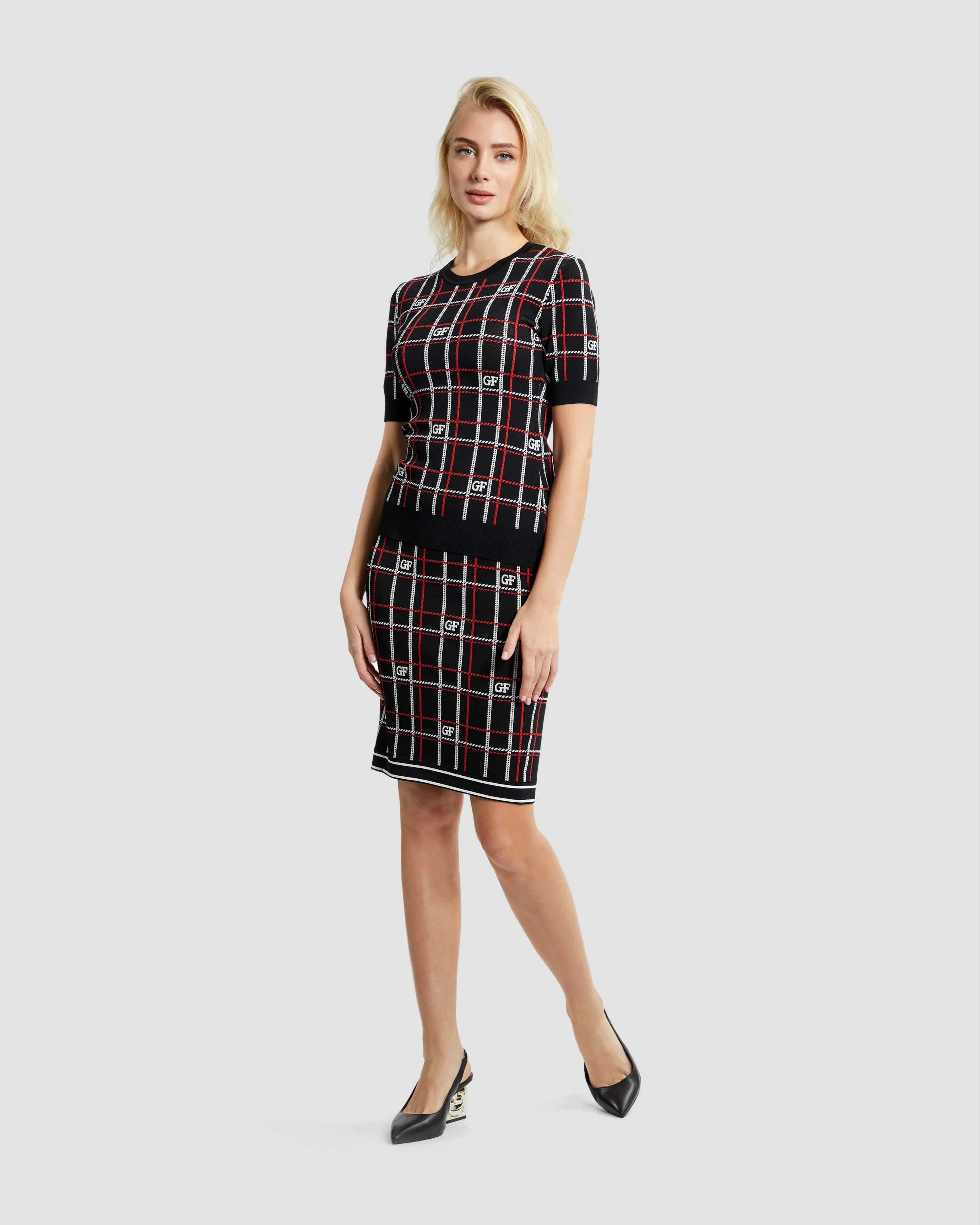 Logo Plaid Pencil Skirt