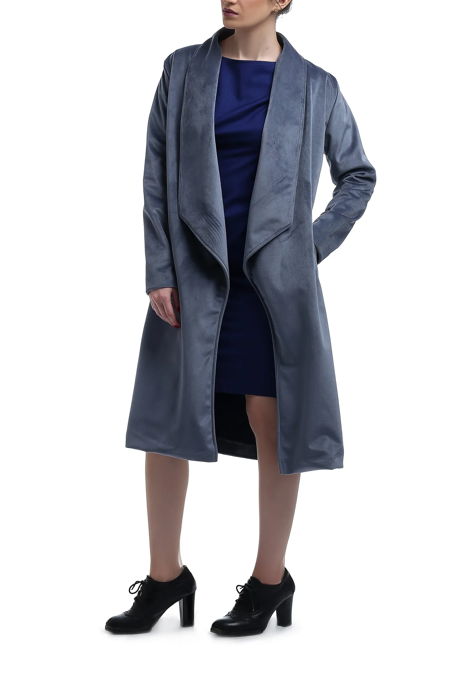 Long Suede Trench Coat - Light Blue