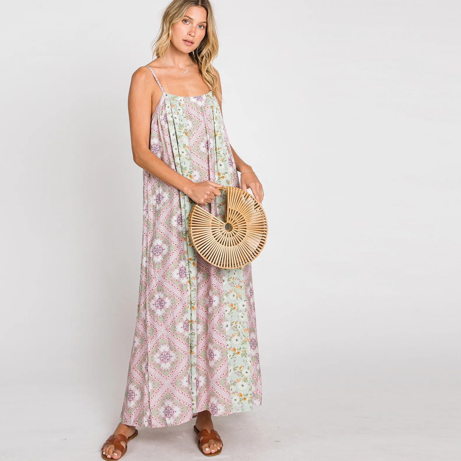 Lovely Mix Print Sleeveless Maxi Dress