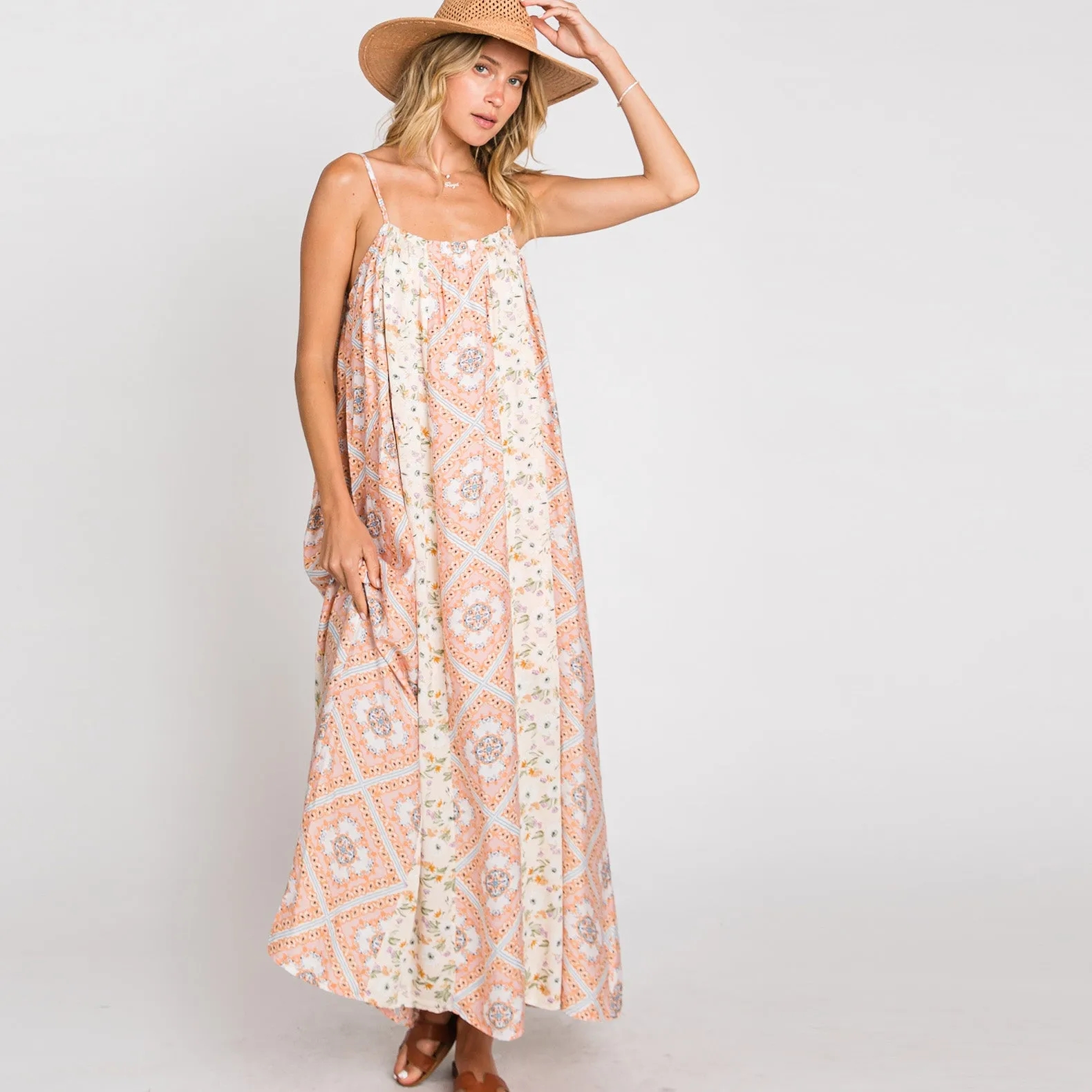 Lovely Mix Print Sleeveless Maxi Dress