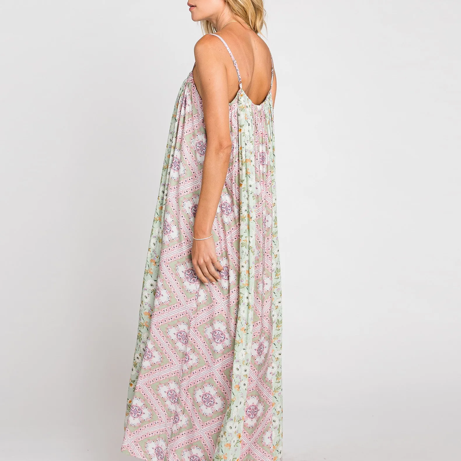 Lovely Mix Print Sleeveless Maxi Dress