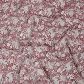 Majestic Ruby Elephant Pure Wrinkle Silk Chiffon Fabric - Heritage Print, 110cm Width - Buy Online by the Meter-D18056