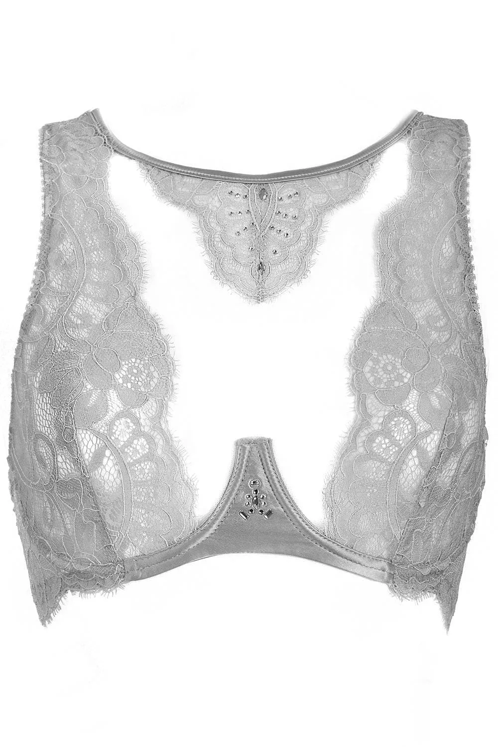 Marlene Fantasy Bra with Swarovski Crystals in Grey, Size UK 32B