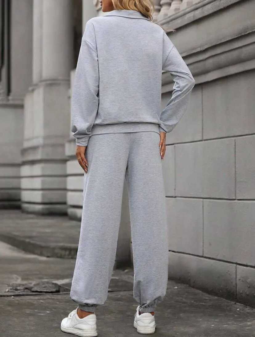 Matching Set Collared Half Zip Sweater and Pants