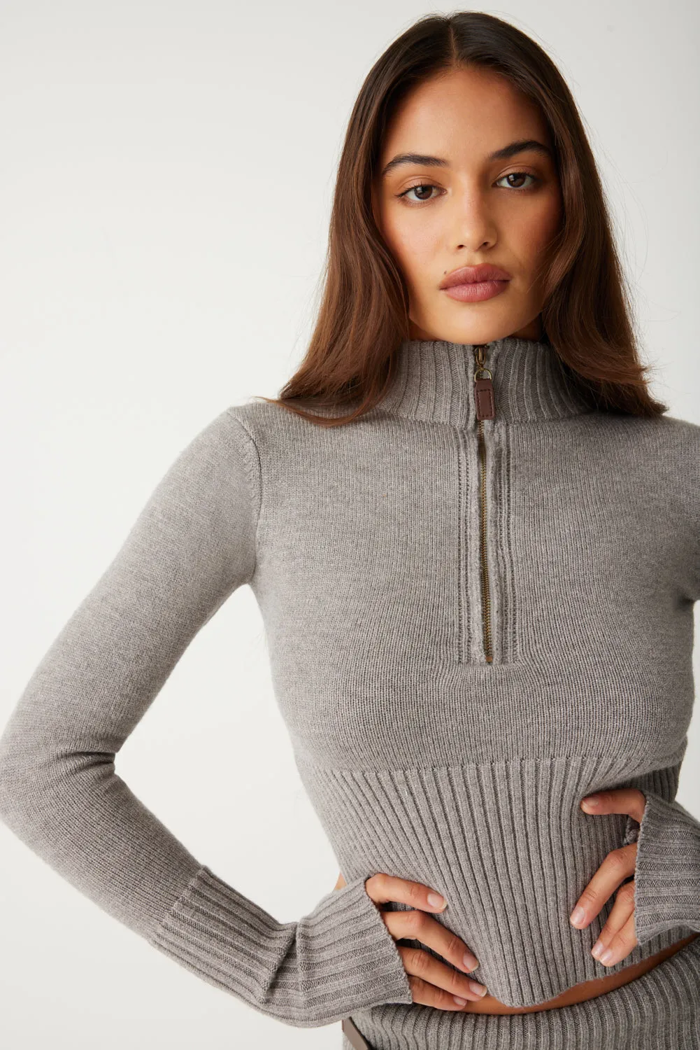 Maverick Cloud Knit Half Zip Sweater - Dark Pearl