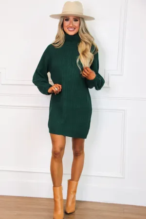 Mayci Turtleneck Sweater Dress: Hunter Green