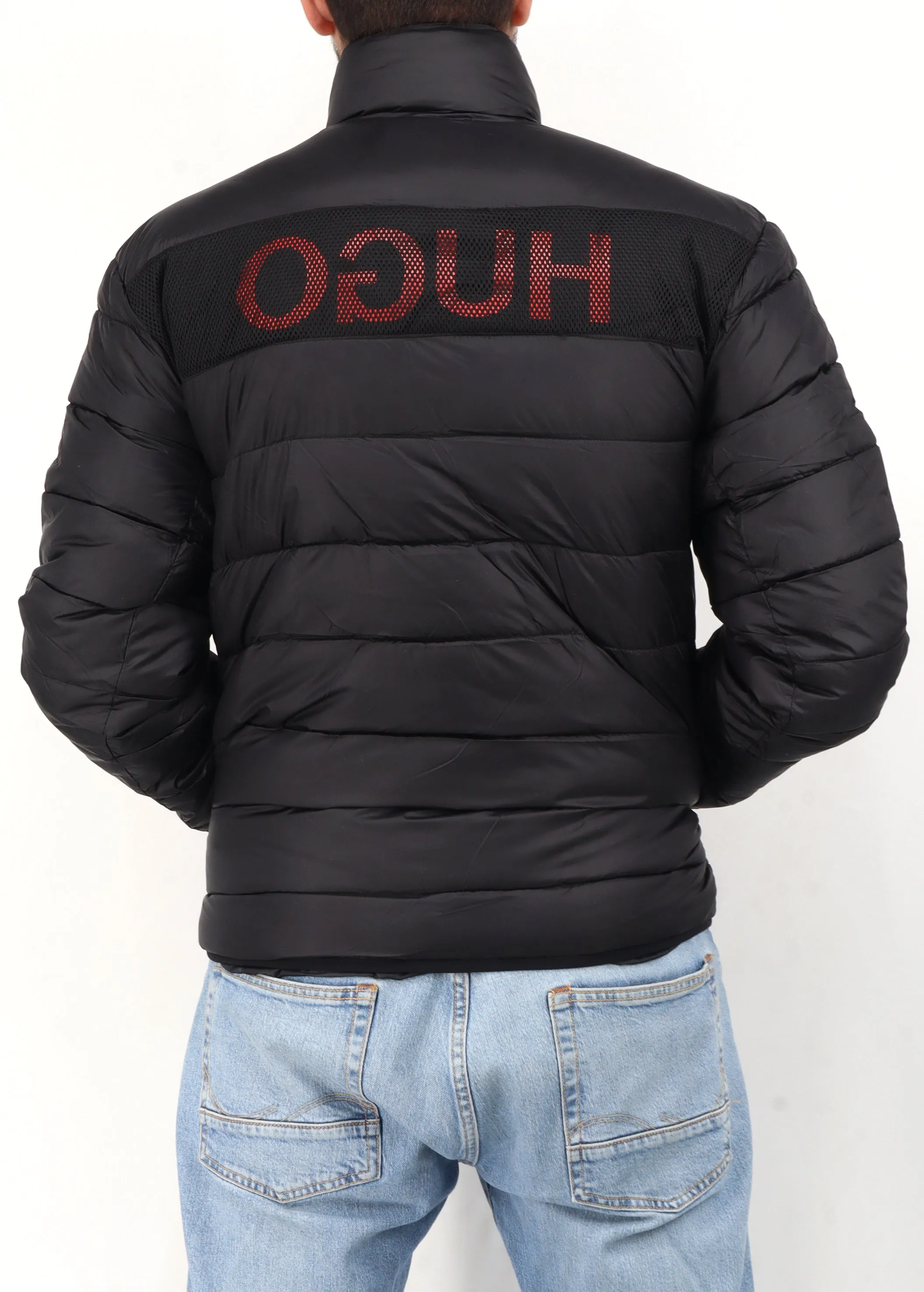 Men's Brand Logo Patched Quilted Jacket,Black