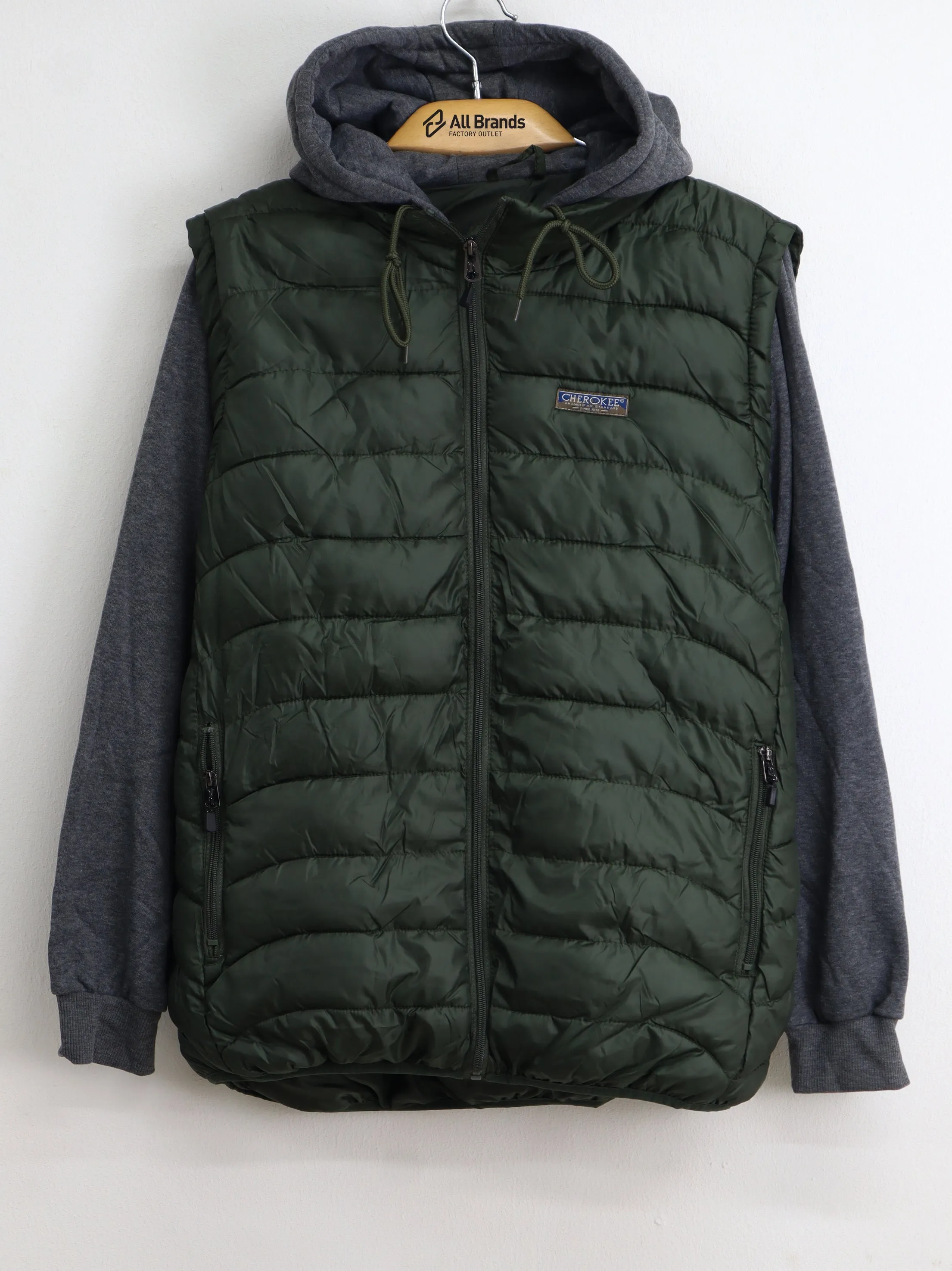 Men's Brand Logo Patched Quilted Jacket,Olive/Grey