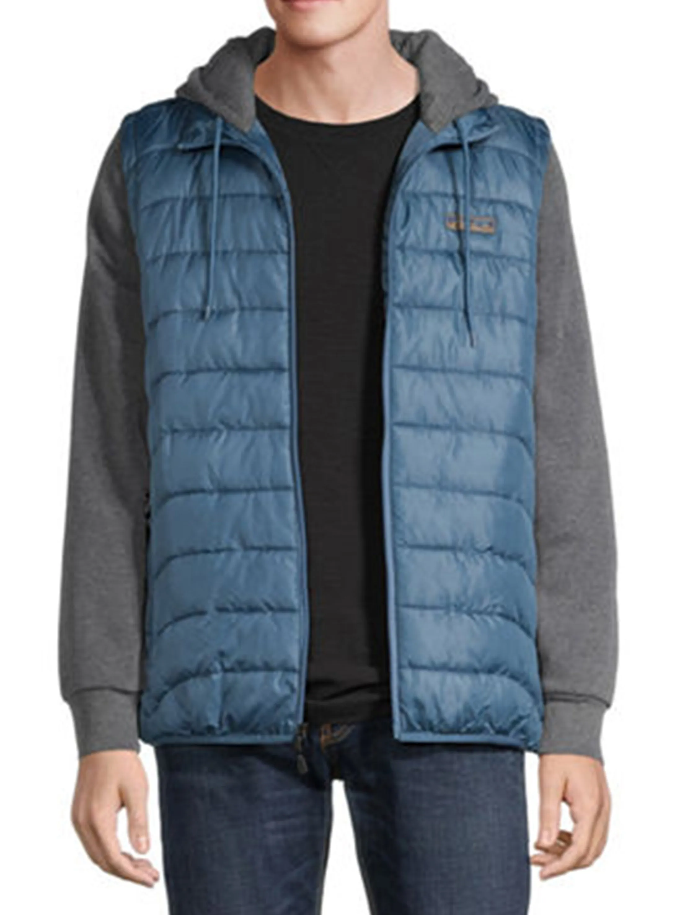 Men's Quilted Puffer Jacket,Blue/Grey