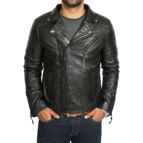 Mens Soft Leather Biker Jacket X-Zip Max Black