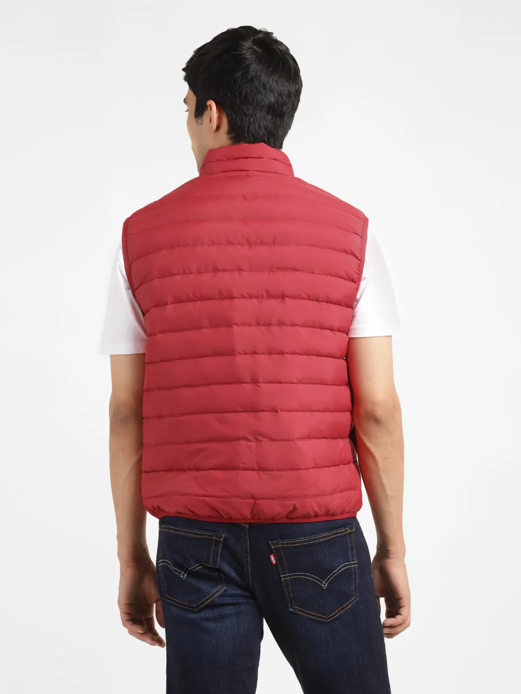 Men's Solid Red Sleeveless Quilted Jacket