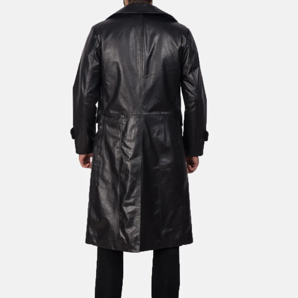 Men's Trench Coat Genuine Sheep Leather Long Winter Jacket Knee Length Long Coat