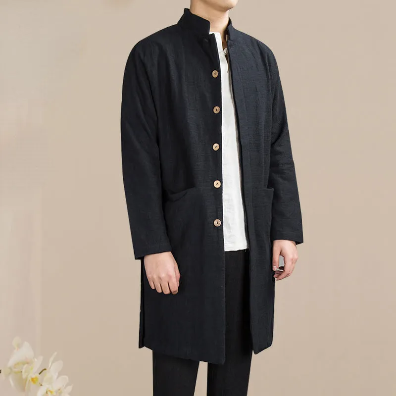 Mid-length Cotton Linen Retro Trench Coat