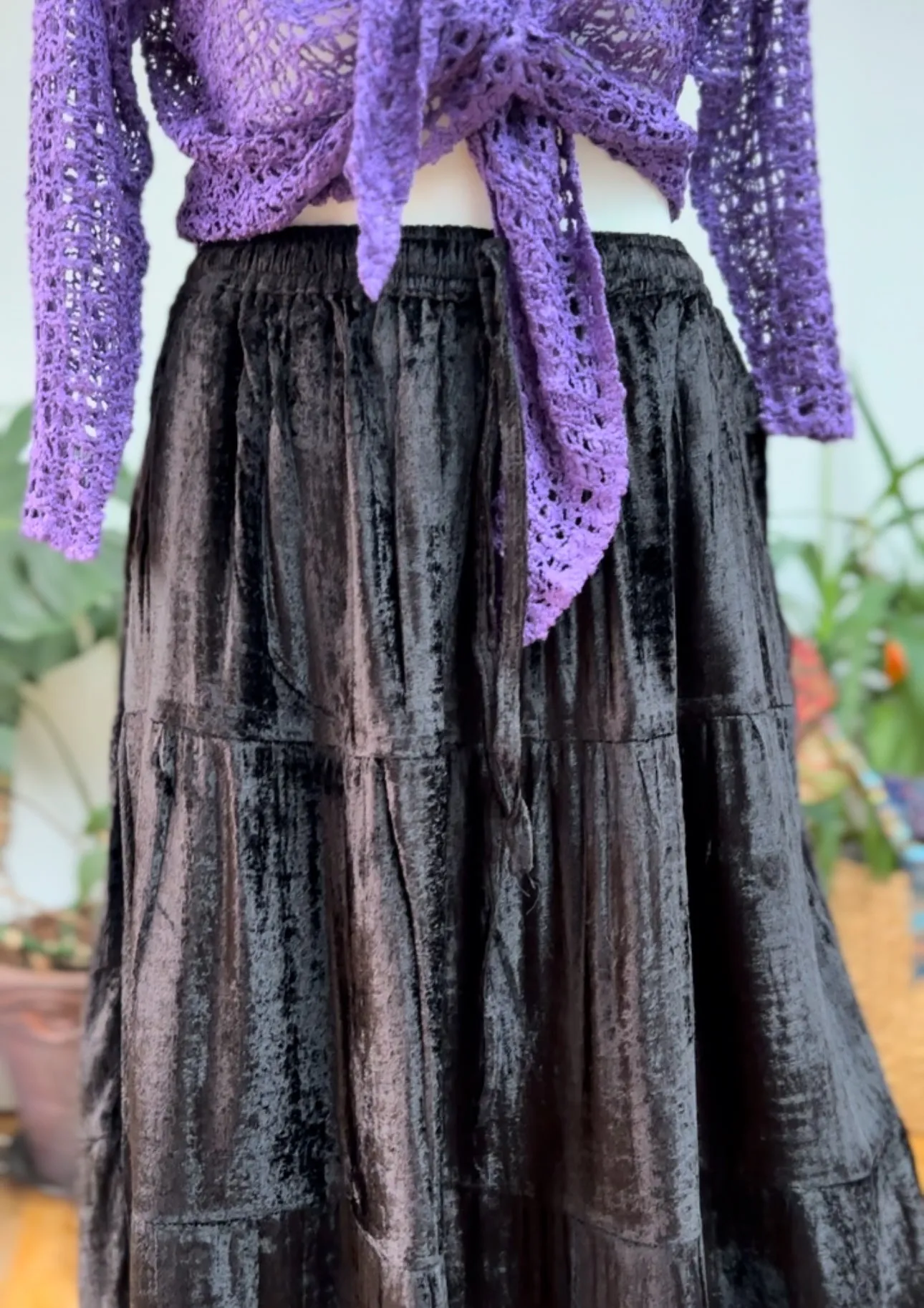 MIDNIGHT BLACK STARGAZER VELVET SKIRT (WITH POCKETS)