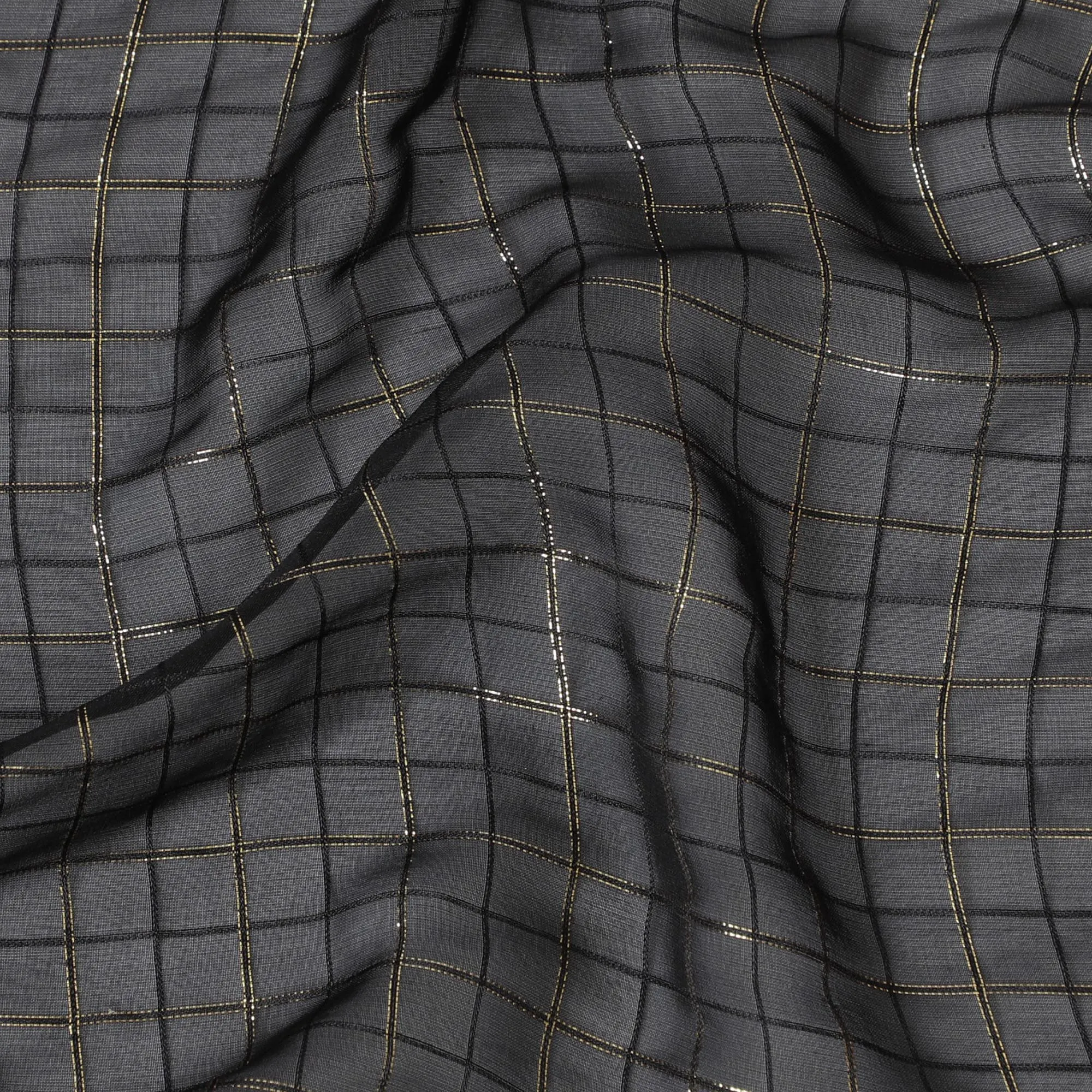 Midnight Matrix Silk Chiffon with Metallic Grid – Sheer Sophistication-D19035