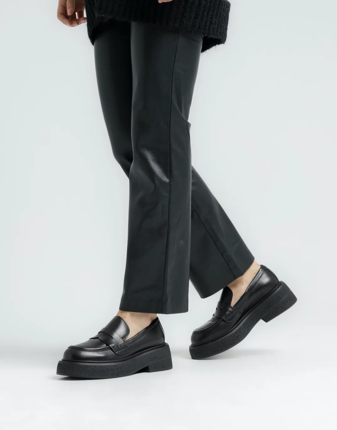 Mikka Black Leather Chunky Loafers