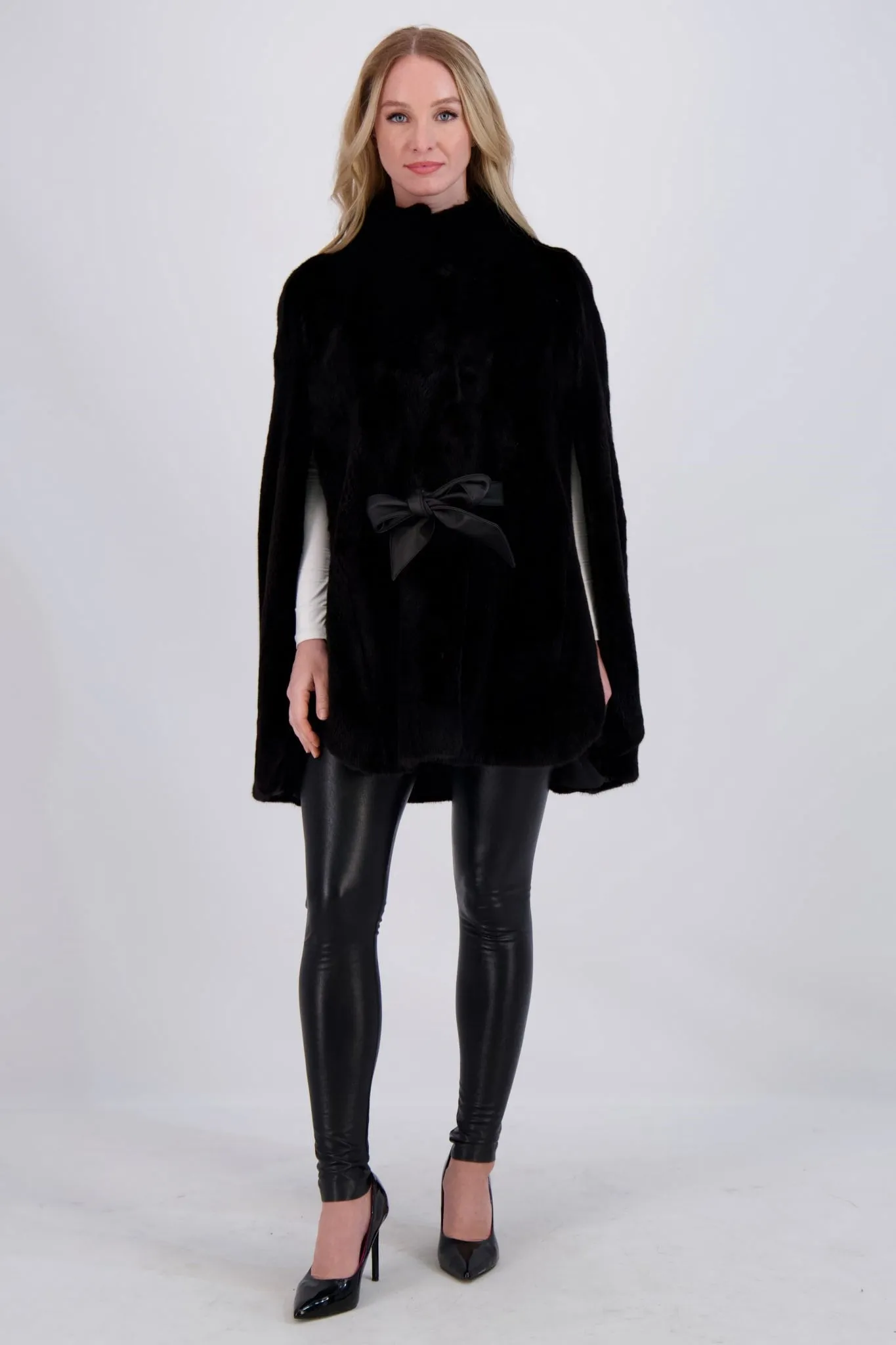 MINK CAPE, LEATHER BELT