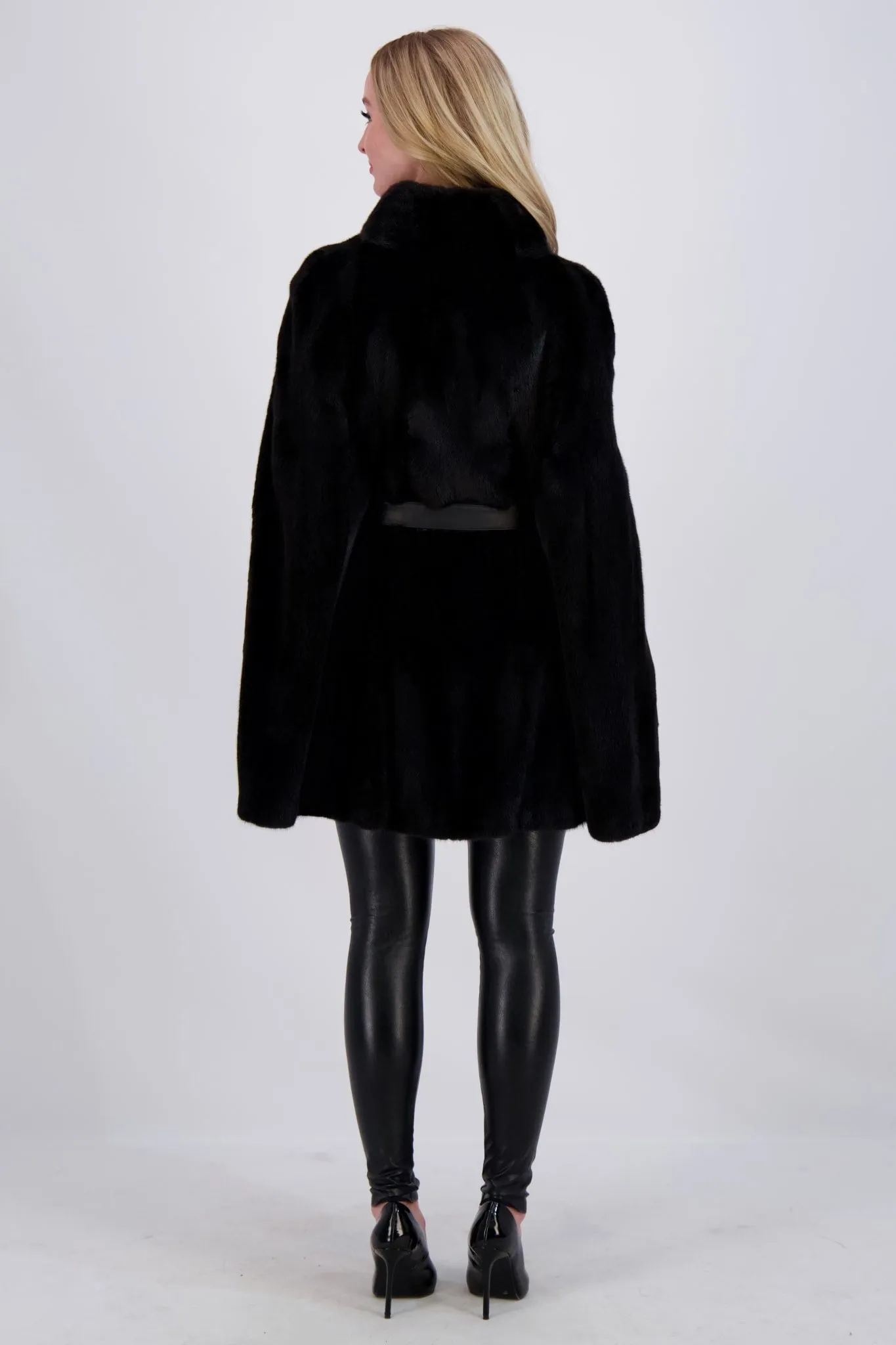 MINK CAPE, LEATHER BELT