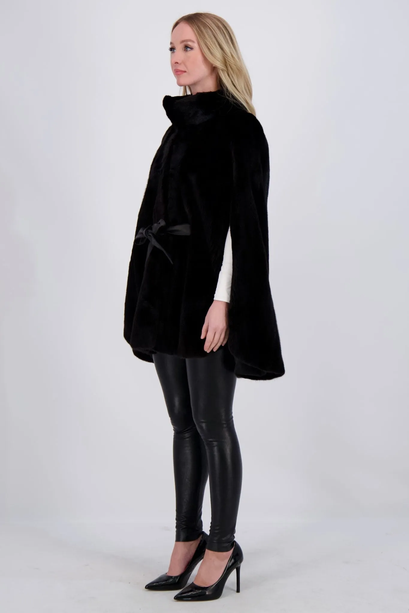 MINK CAPE, LEATHER BELT