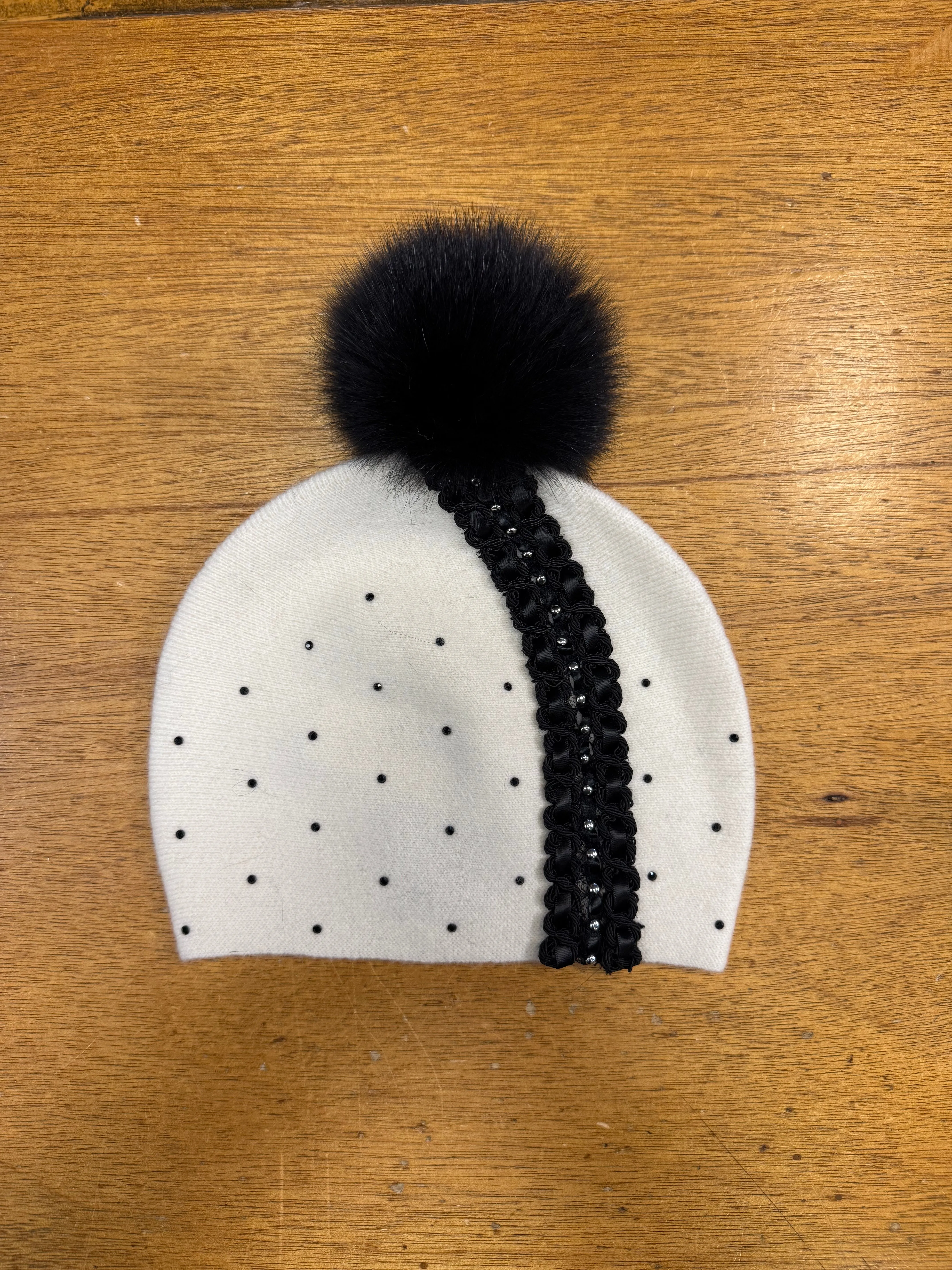 Mitchie's Matchings | Braid Detail Wool Hat with Crystals and Fox Fur Pom