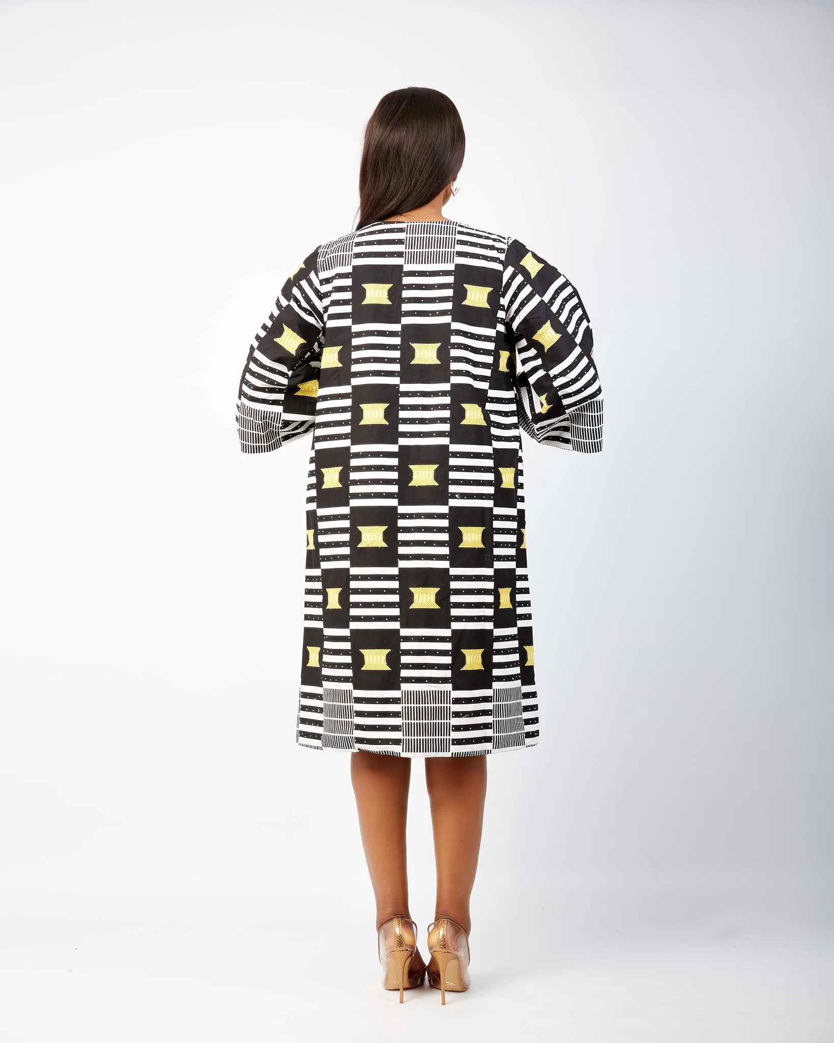 Monochrome Embellished African Print Midi Jacket - Oluchi