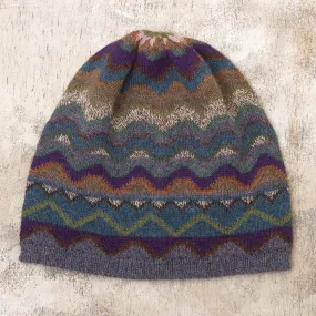 Multicolored Alpaca Wool Knit Hat for Women - Mountain of Seven Colors | NOVICA