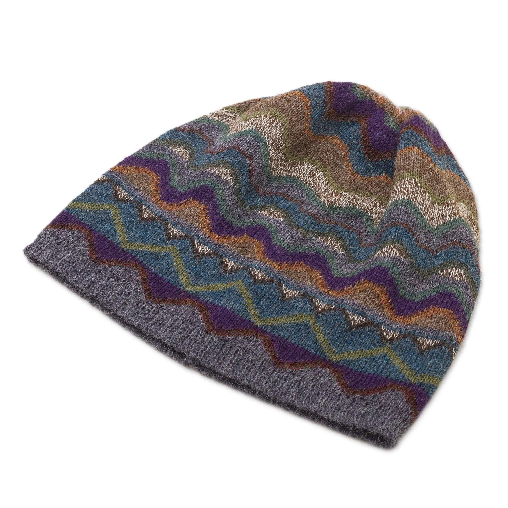 Multicolored Alpaca Wool Knit Hat for Women - Mountain of Seven Colors | NOVICA