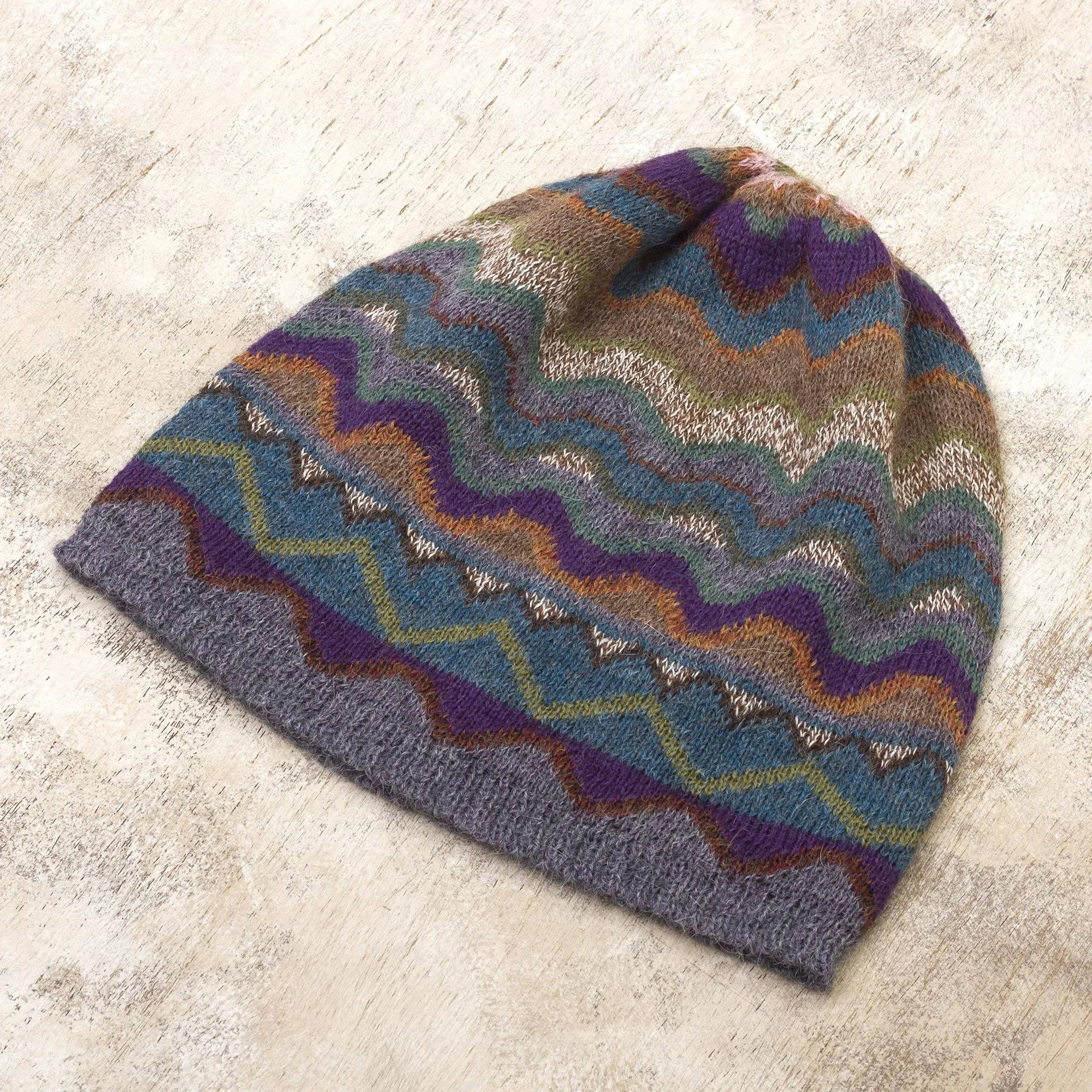 Multicolored Alpaca Wool Knit Hat for Women - Mountain of Seven Colors | NOVICA