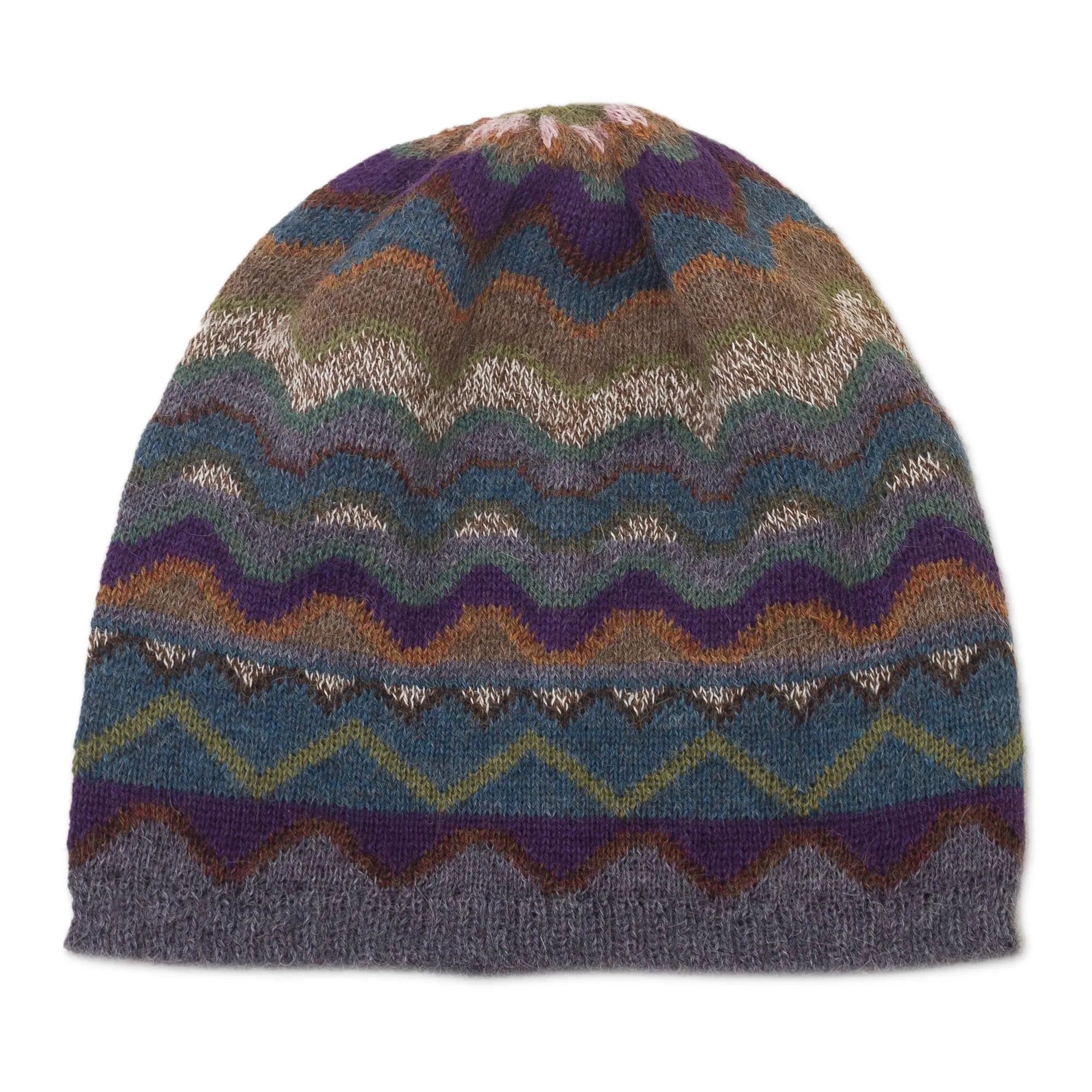 Multicolored Alpaca Wool Knit Hat for Women - Mountain of Seven Colors | NOVICA