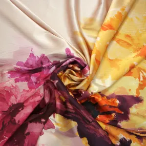 Multicolored Floral Print on Blush Silk Charmeuse Fabric